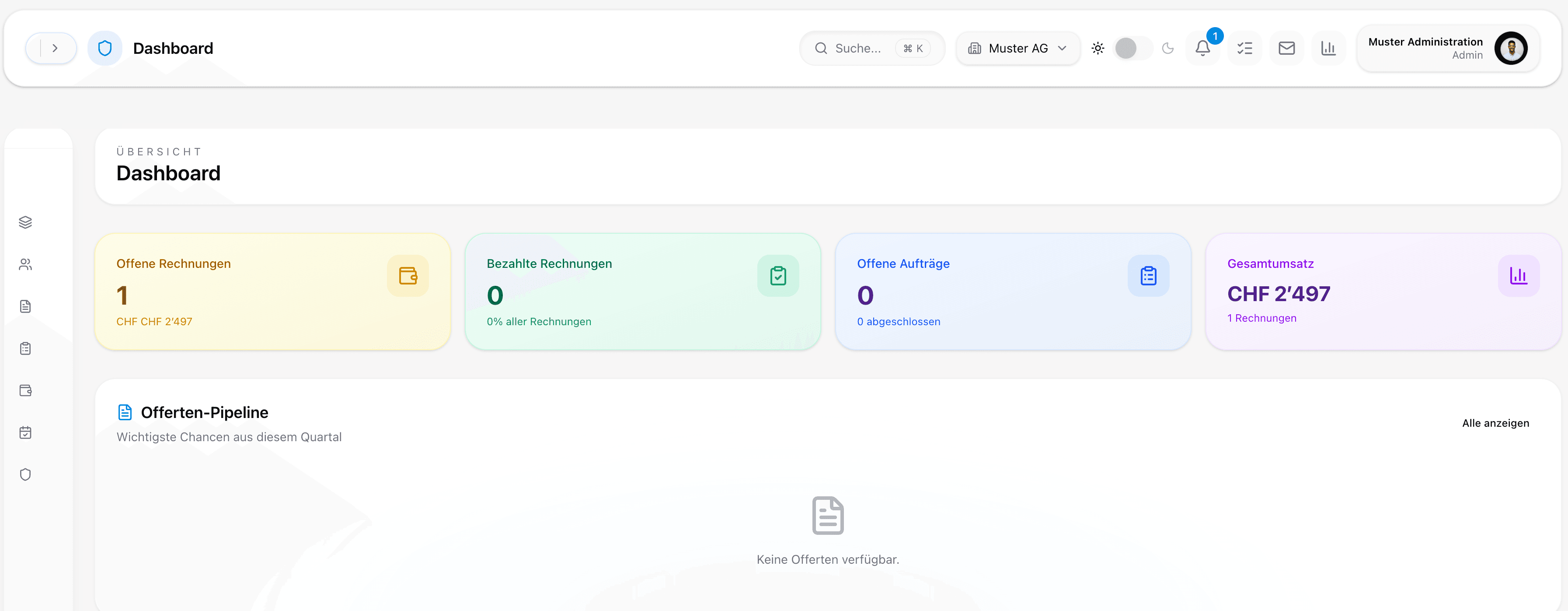 Billeris helle Dashboard Ansicht